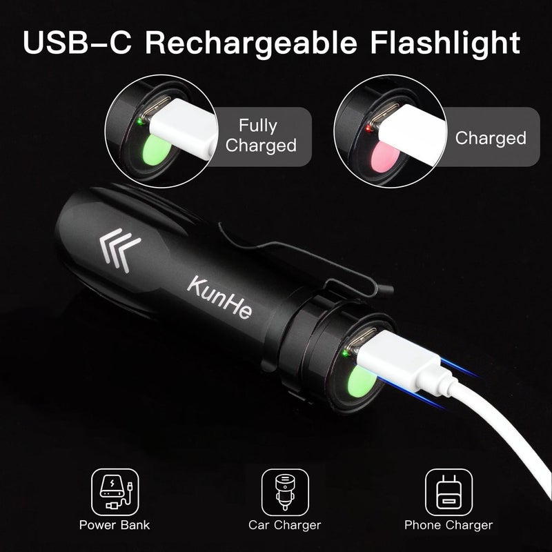 كونهي كونه 5 عبوات مصباح يدوي مصغر قابل لإعادة الشحن بالجملة USB-C صغير عالي اللومن مصباح يدوي محمول قابل للتثبيت للاستخدام اليومي والمنزلي والطوارئ - Image 5