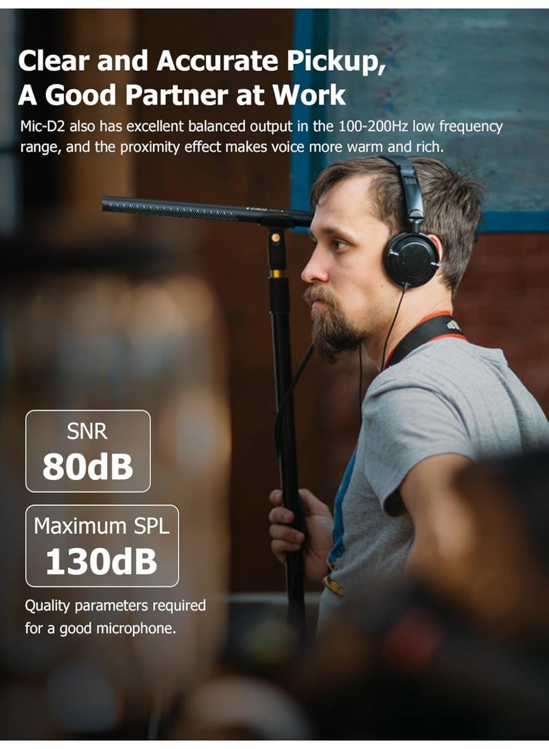 SYNCO D2 XLR Shotgun Microphone Hyper Cardioid Directional Condenser Mic for Camera Camcorder DSLR Video Audio Recording Interview Film Production - Image 4