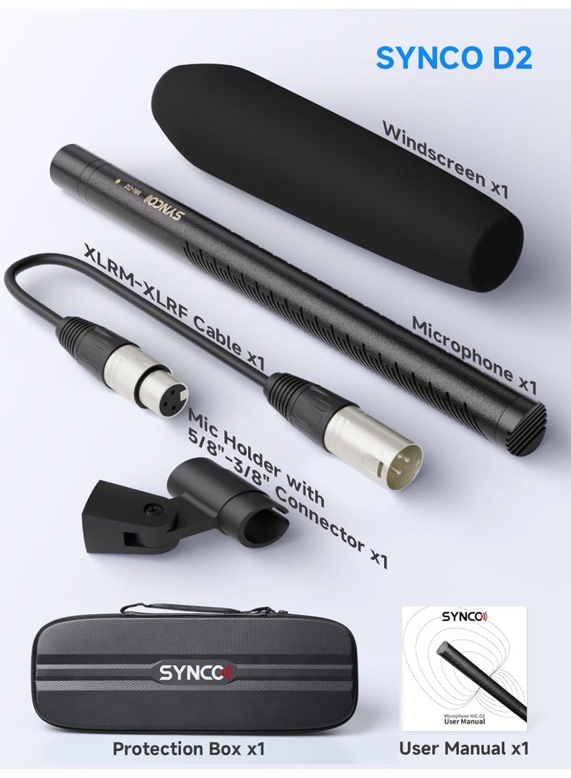 SYNCO D2 XLR Shotgun Microphone Hyper Cardioid Directional Condenser Mic for Camera Camcorder DSLR Video Audio Recording Interview Film Production - Image 3
