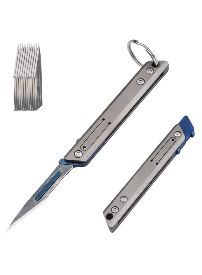 SYOSI Folding Scalpel Knife with 10 11 Carbon Steel Blades, Titanium Pocket Utility Cutter - Image 1