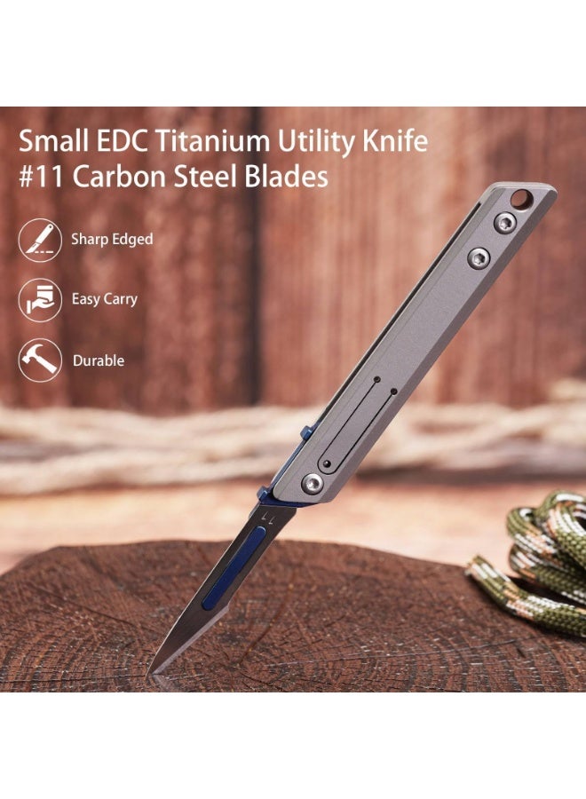 SYOSI Folding Scalpel Knife with 10 11 Carbon Steel Blades, Titanium Pocket Utility Cutter - Image 2