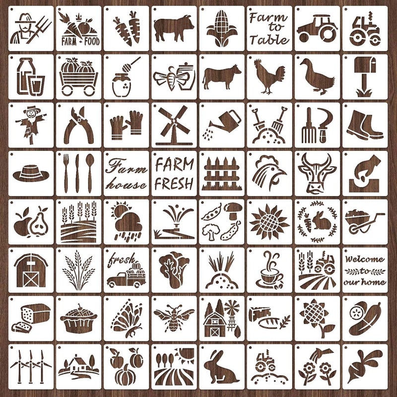 64 Pieces Stencils for Painting Small Reusable Farmhouse Stencil Art Craft Template for Painting on Wood Wall Fabric Rock Chalkboard Sign DIY Art Scrapbook ProjectsFarm