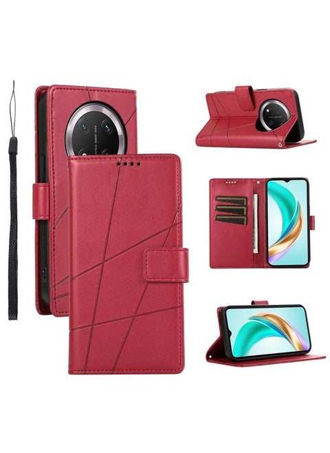 Case For Honor X9c Global / Magic7 Lite PU Genuine Leather Texture Embossed Line Phone Case