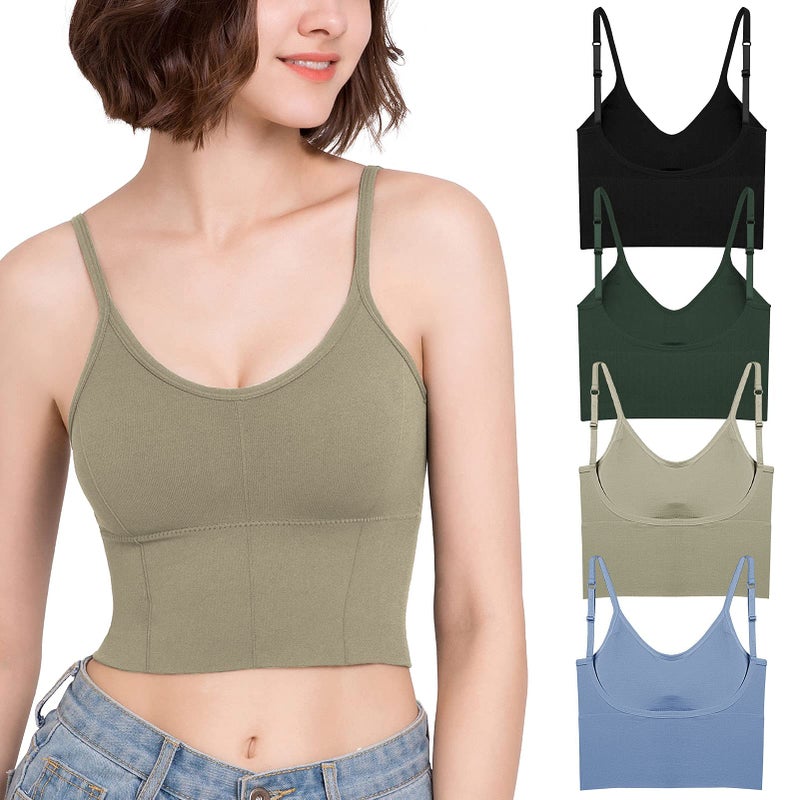 Eleplus Eleplus 4 Pieces Comfy Sleep Bra for Women Cami Lounge Bra Wirefree Padded Bralettes Longline Pack of 4 (mix5, Large-X-Large)  - Image 2