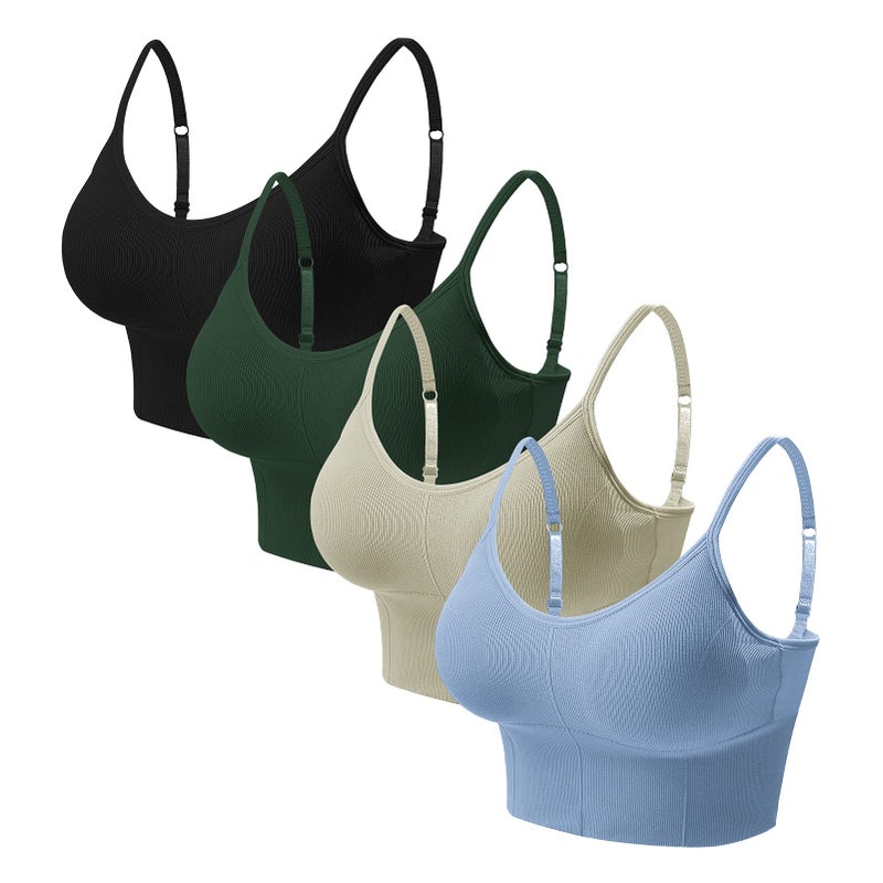 Eleplus Eleplus 4 Pieces Comfy Sleep Bra for Women Cami Lounge Bra Wirefree Padded Bralettes Longline Pack of 4 (mix5, Large-X-Large)  - Image 1