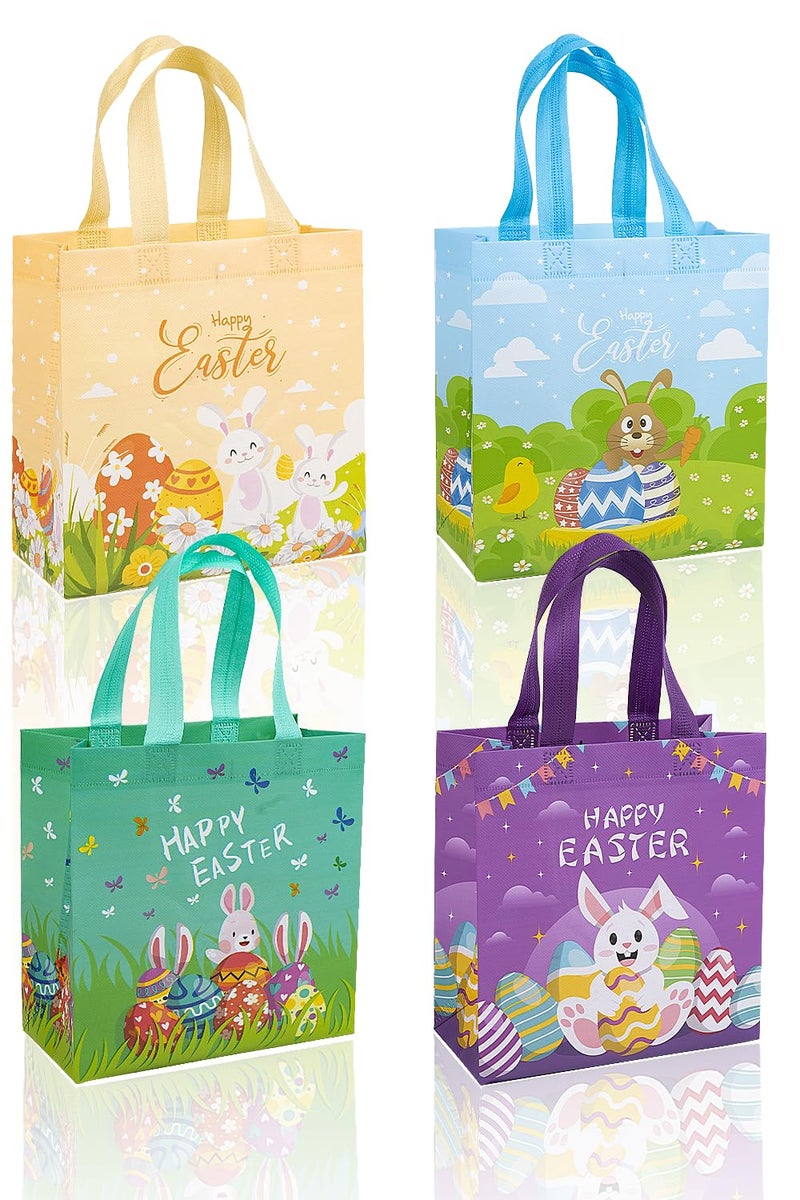 Jaywayang 4Pcs Happy Easter Gift Bags, Easter Non-woven Bags with Handle, Reusable Goodie Bags for Kids, Rabbit Bunny Treat Bags, Party Supplies. - Image 1