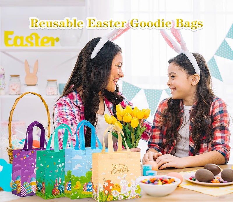 Jaywayang 4Pcs Happy Easter Gift Bags, Easter Non-woven Bags with Handle, Reusable Goodie Bags for Kids, Rabbit Bunny Treat Bags, Party Supplies. - Image 4