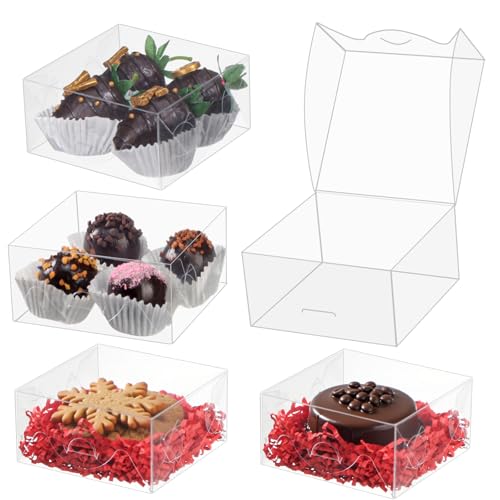 ROSPAKTEK 40pcs 4x4x2 Inch Clear Bakery Gift Boxes For Pastry Cookies Chocolate Wedding Party Favors - Image 1