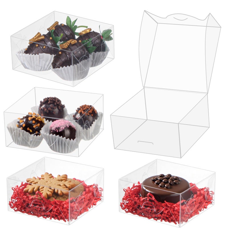 ROSPAKTEK 40pcs 4x4x2 Inch Clear Bakery Gift Boxes For Pastry Cookies Chocolate Wedding Party Favors - Image 2