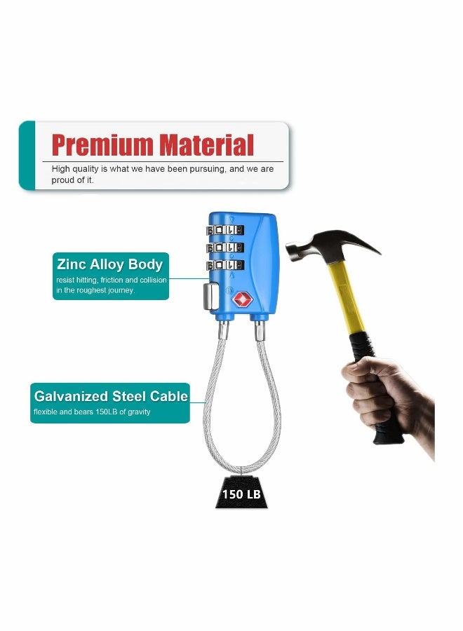 Luggage Padlocks TSA Approved Customs Lock Mini Luggage Padlock Flexible Cable Travel Coded Suitcase Lock Small Gym Locker Padlock with 3 Digit Combination - Image 4