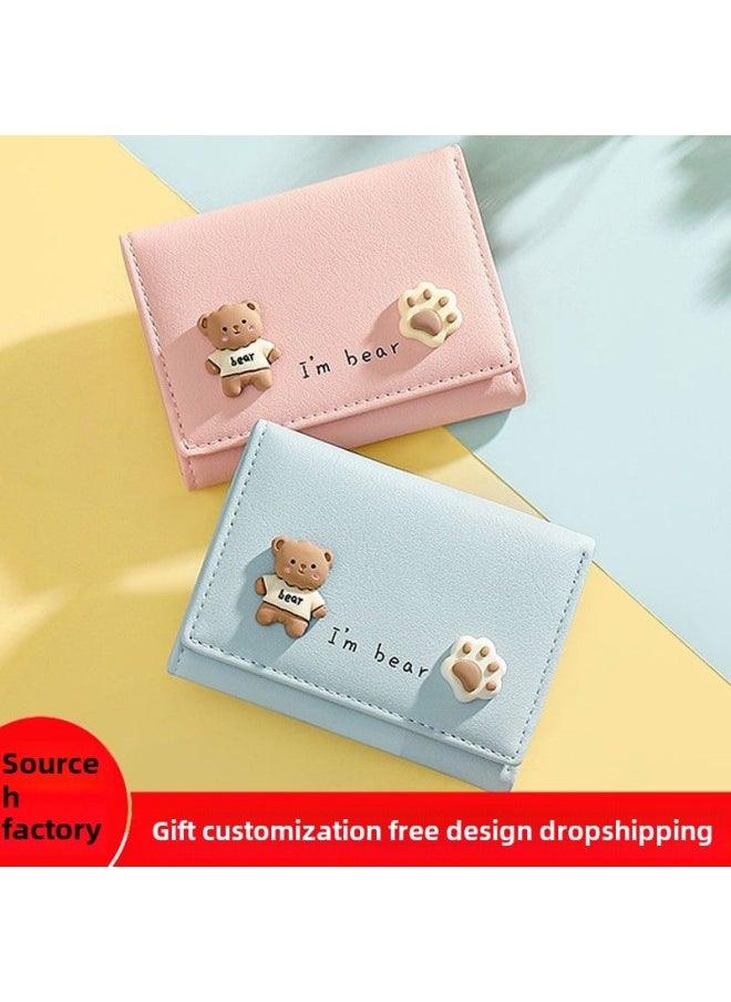 Generic - Korean Style Wen's Wallet Short Girl's Simple Student Multi-card Hand Bag Wallet Coin Purse Wholesale-Color:Brown Bear-blue - Image 1