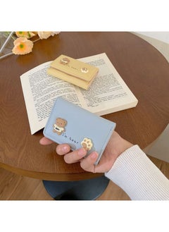 Korean Style Wen's Wallet Short Girl's Simple Student Multi-card Hand Bag Wallet Coin Purse Wholesale-Color:Brown Bear-blue