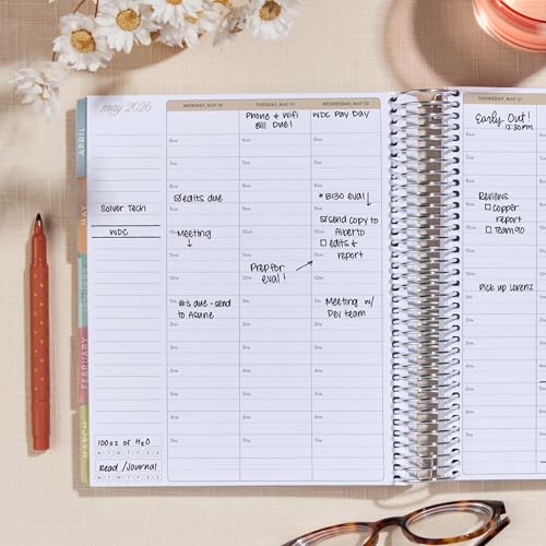 Erin Condren 7x9 Coiled Life Planner (January 2026 - December 2026) - Bouquet Wallpaper (blue) classic cover, hourly layout, Bouquet theme, platinum coil - Image 3