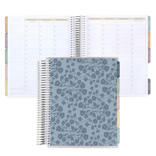 Erin Condren 7x9 Coiled Life Planner (January 2026 - December 2026) - Bouquet Wallpaper (blue) classic cover, hourly layout, Bouquet theme, platinum coil - Image 1