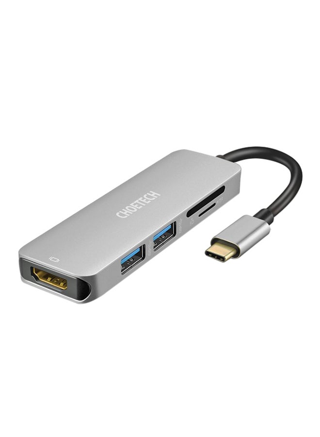 CHOETECH USB-C Data Hub Adapter 5-In-1 Silver - Image 1