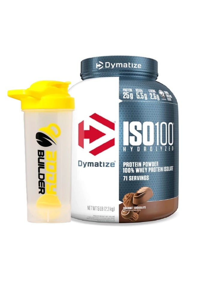 Dymatize Iso 100 Isolated Whey Protein Body Builder Shaker, 25g of Protein, 5.5g Bcaas Gourmet Chocolate, 5lb - Image 1