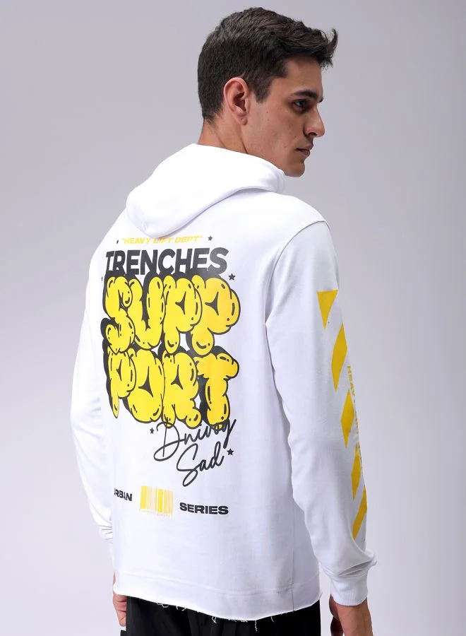 شركة المرآب الهندية Men Regular Fit Placement Print Overhead Hooded Sweatshirt