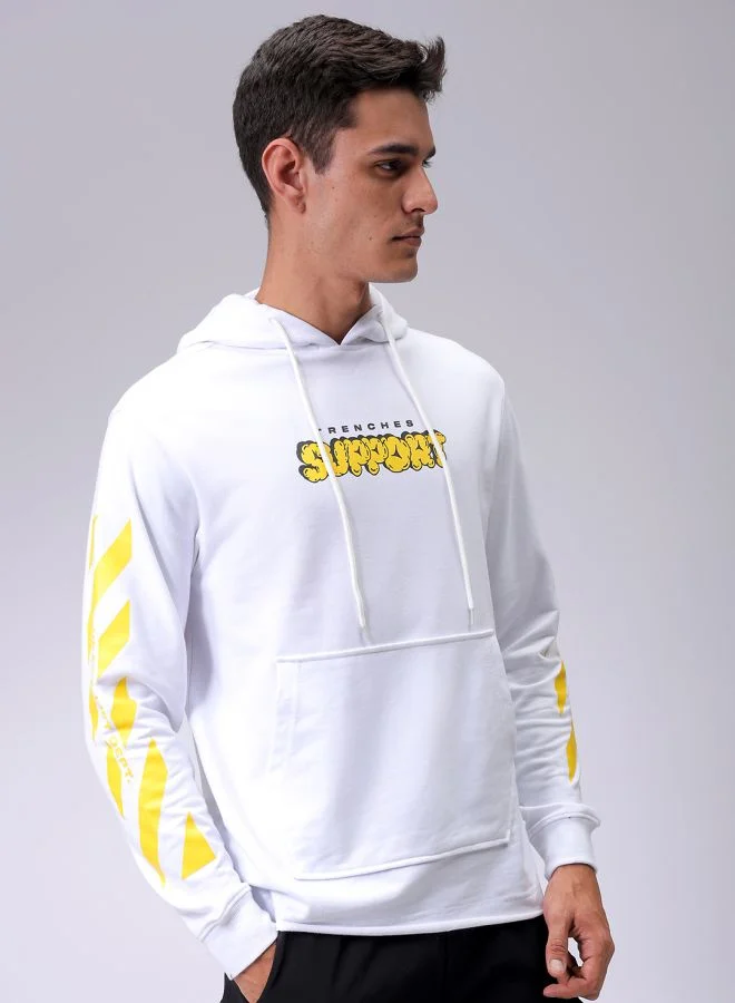 شركة المرآب الهندية Men Regular Fit Placement Print Overhead Hooded Sweatshirt