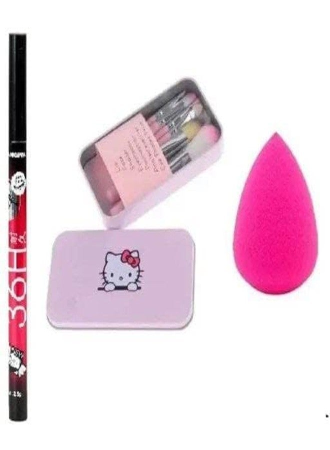 Ooplore 7 Pink Makeup Brushes Set with Storage Box for Makeup with 1 Eyeliner and 1 Pink Beauty Blender - (Pack of 9) - Image 1