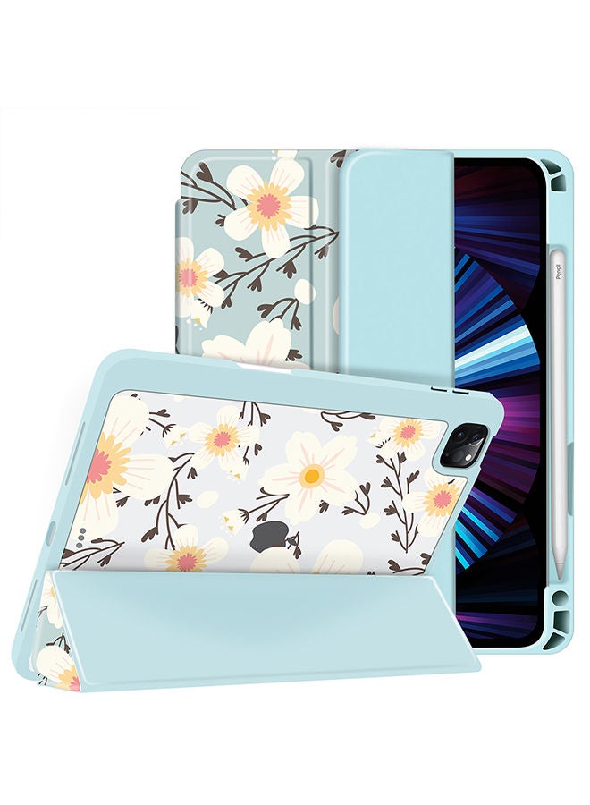 O Ozone Case for iPad Air 5/4 10.9 Inch/ iPad Pro 11 Inch Auto Sleep/Wake with Pencil Holder Anti Scratch Soft TPU Floral Protective Shockproof Cover TabletCase Cover - Cyan  - Image 5