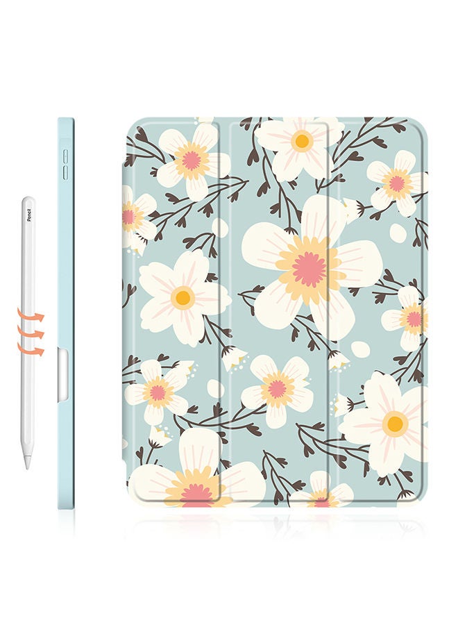 O Ozone Case for iPad Air 5/4 10.9 Inch/ iPad Pro 11 Inch Auto Sleep/Wake with Pencil Holder Anti Scratch Soft TPU Floral Protective Shockproof Cover TabletCase Cover - Cyan  - Image 2
