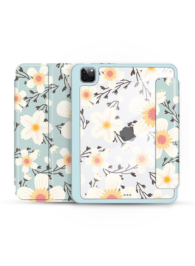 O Ozone Case for iPad Air 5/4 10.9 Inch/ iPad Pro 11 Inch Auto Sleep/Wake with Pencil Holder Anti Scratch Soft TPU Floral Protective Shockproof Cover TabletCase Cover - Cyan  - Image 1