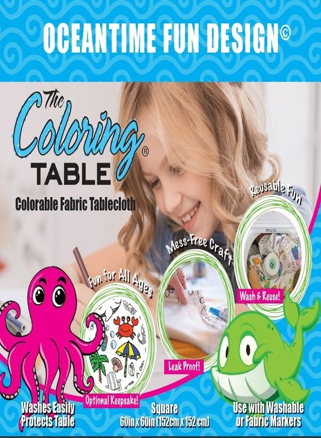 The Coloring Table Oceantime Fun Design – Square Tablecloth 60”X60” - Interactive Coloring Tablecloth for Kids – Poly/Cotton Fabric - Washable and Reusable – DIY Activity for Children and Adults - Image 2