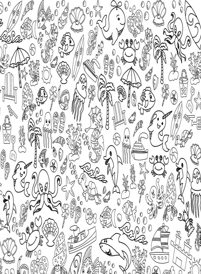 The Coloring Table Oceantime Fun Design – Square Tablecloth 60”X60” - Interactive Coloring Tablecloth for Kids – Poly/Cotton Fabric - Washable and Reusable – DIY Activity for Children and Adults - Image 3