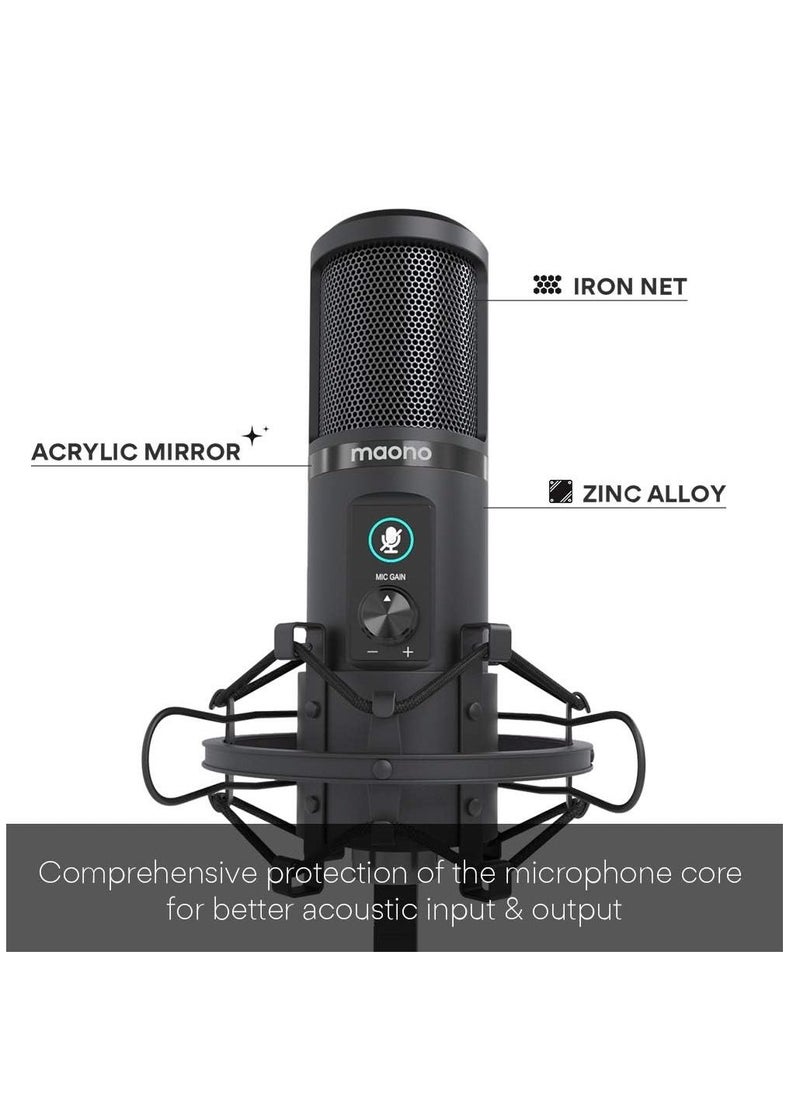Maono - Maono Maonocaster AU-PM421 USB Microphone Kit with One-Touch Mute and Mic Gain Knob, Black - Image 1