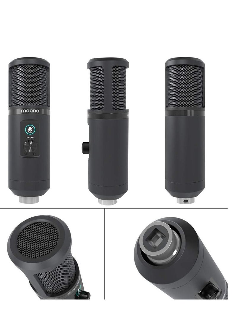 Maono - Maono Maonocaster AU-PM421 USB Microphone Kit with One-Touch Mute and Mic Gain Knob, Black - Image 1