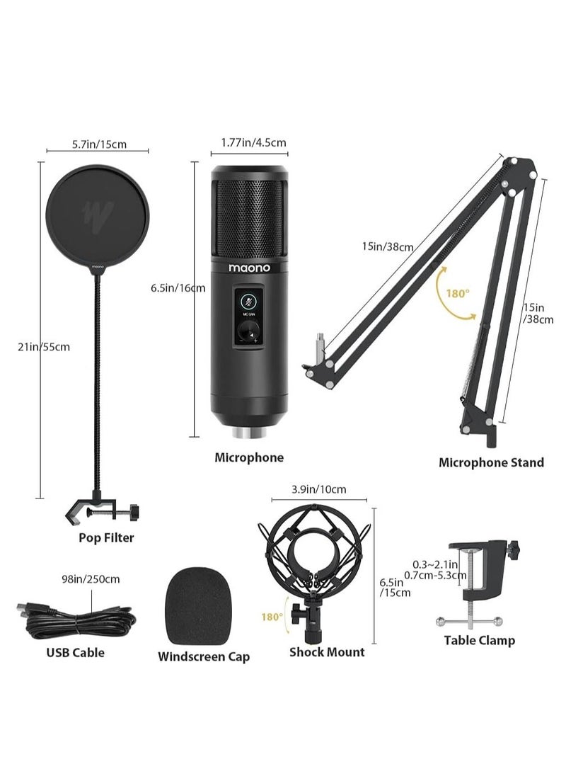 Maono - Maono Maonocaster AU-PM421 USB Microphone Kit with One-Touch Mute and Mic Gain Knob, Black - Image 1