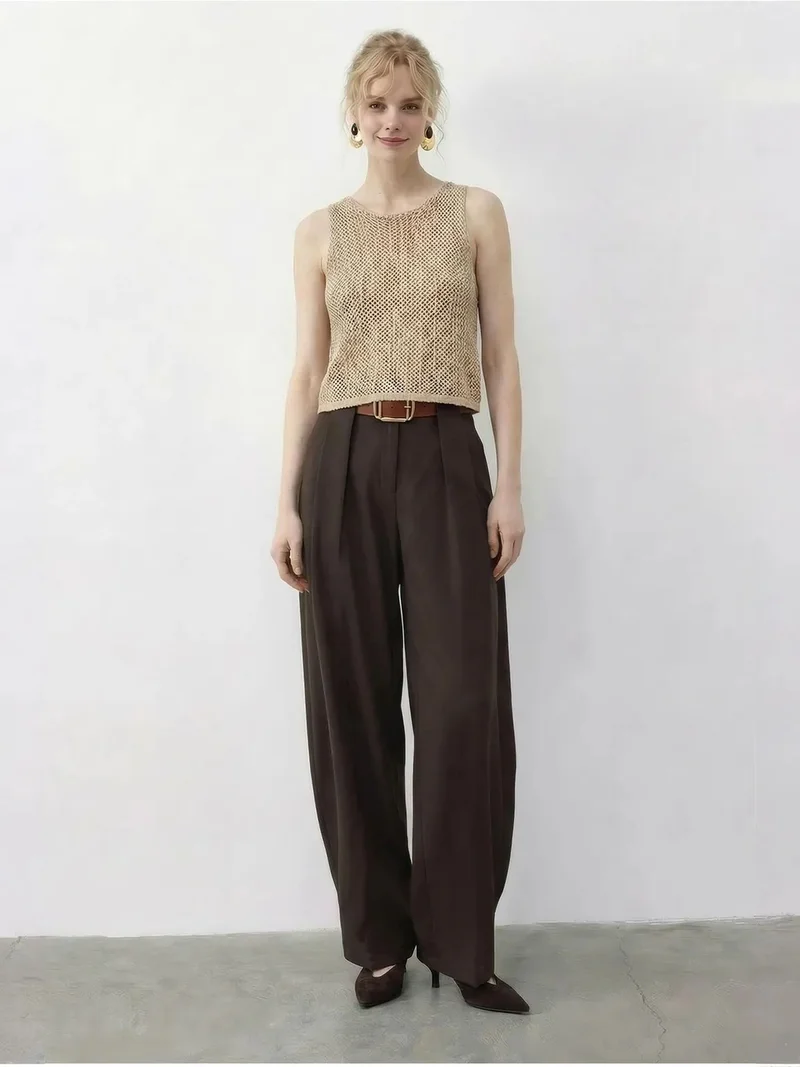 بيانكو لوتشي LUCCI High Waist Wide Leg Palazzo Pants with Belt