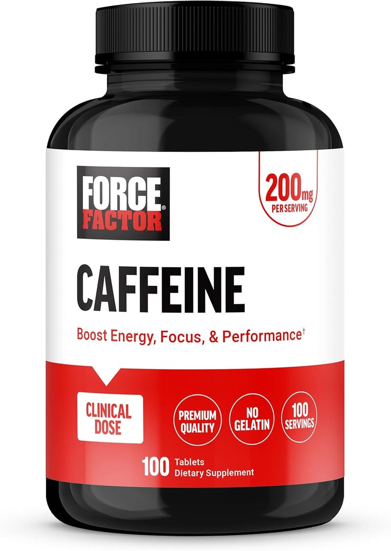 Force Factor Caffeine Pills 200mg Boost Energy Focus Strength and Performance Premium Quality Tablets Energy Support Supplement 100 Tablets - Image 1