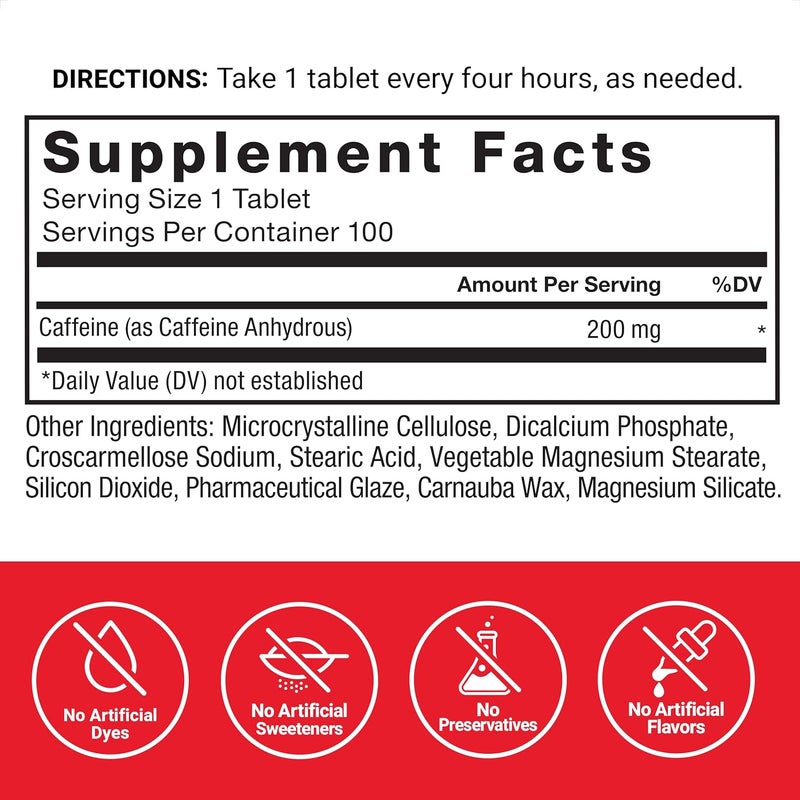 Force Factor Caffeine Pills 200mg Boost Energy Focus Strength and Performance Premium Quality Tablets Energy Support Supplement 100 Tablets - Image 5
