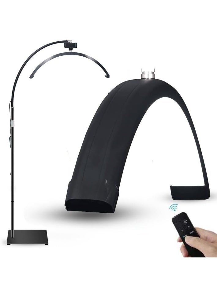 Original LED half-moon design floor lamp with phone holder and remote - curved black - Image 1