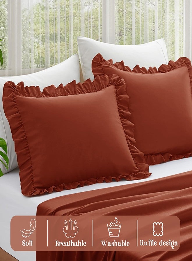 KKJIAF Ruffle Pillow Cases Standard Size Set of 2, Ruffled Pillow Covers with Envelope Closure, Wrinkle Resistant Ruffled Pillow Shams 20" x 26", Dusty Orange - Image 4