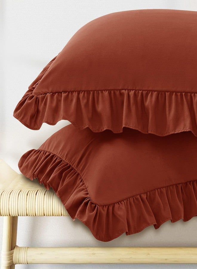 KKJIAF Ruffle Pillow Cases Standard Size Set of 2, Ruffled Pillow Covers with Envelope Closure, Wrinkle Resistant Ruffled Pillow Shams 20" x 26", Dusty Orange - Image 1