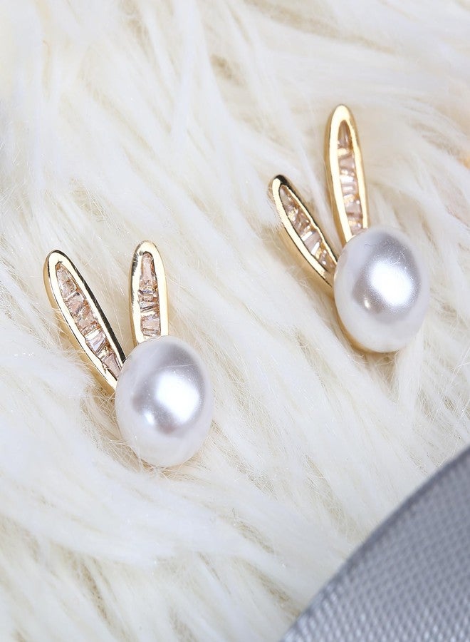 JSLOVFLO Easter Rabbit Pearl Earrings Dainty Studs Bunny Cute Animal Jewelry (Rabbit 2) - Image 3