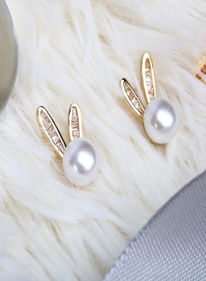 JSLOVFLO Easter Rabbit Pearl Earrings Dainty Studs Bunny Cute Animal Jewelry (Rabbit 2) - Image 4