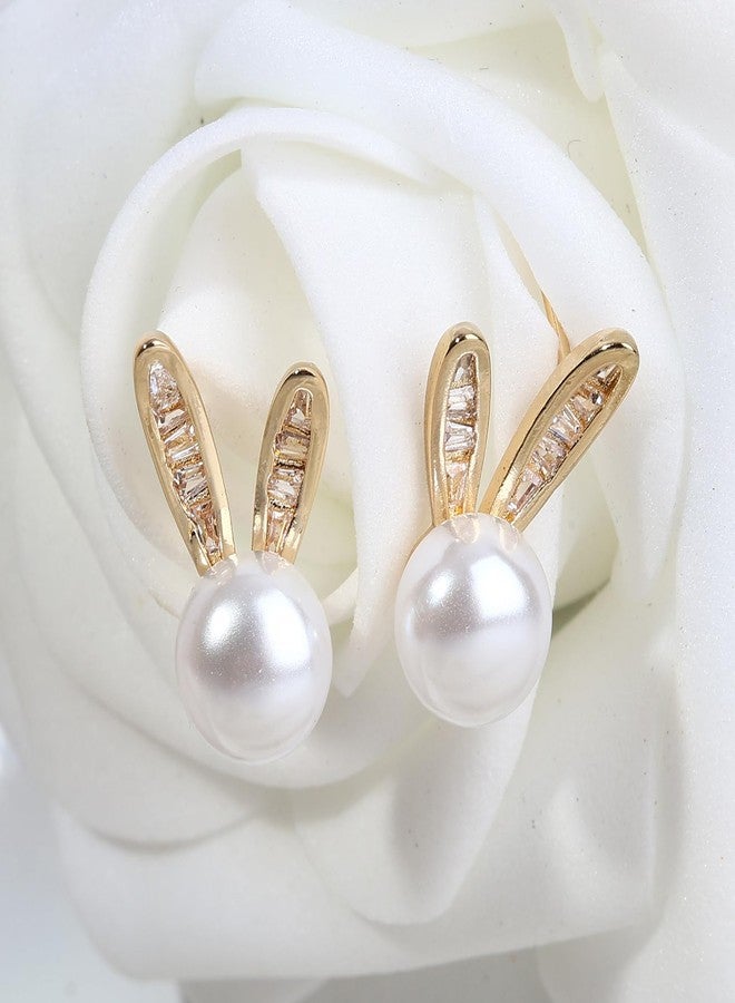 JSLOVFLO Easter Rabbit Pearl Earrings Dainty Studs Bunny Cute Animal Jewelry (Rabbit 2) - Image 2
