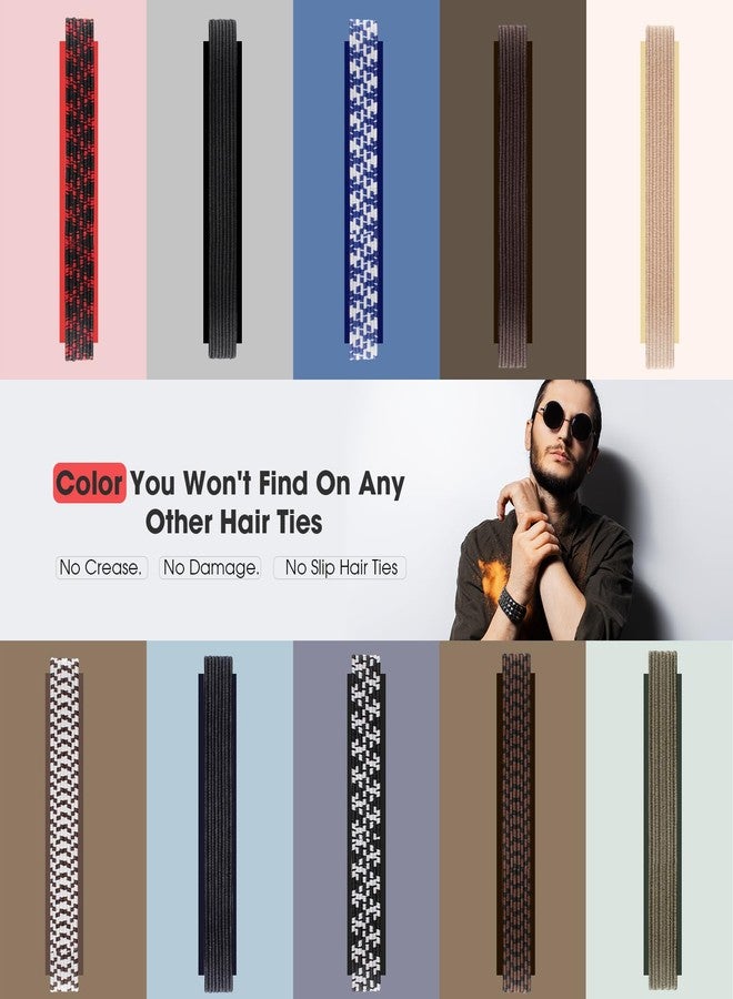 EasYoung 10-Pcs Knotted Wide Hair Ties for Men with Long, Curly, Thick or Dense Hair - Elastic No-Crease Coils for Buns - Image 2