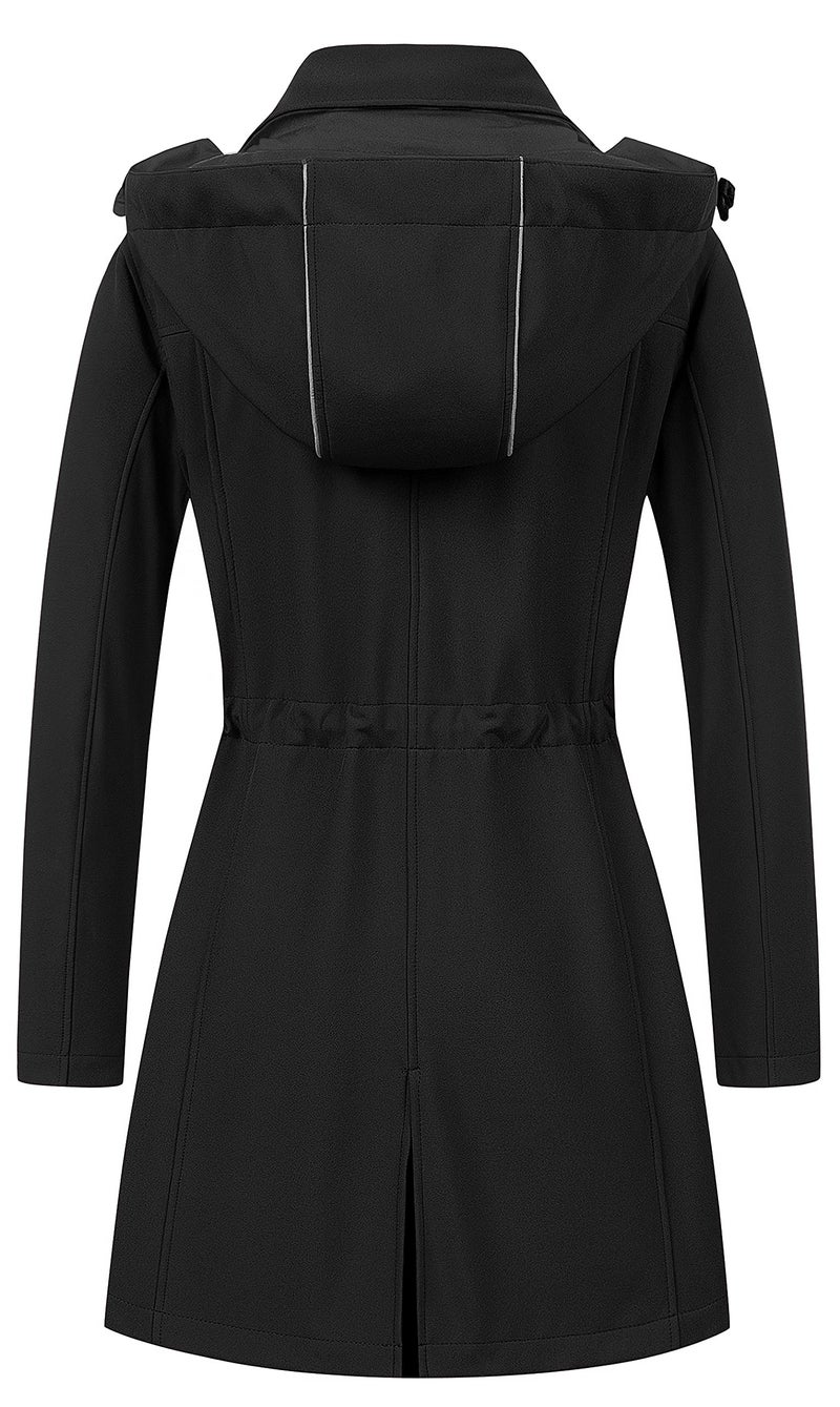 CREATMO US Women's Waterproof Softshell Jacket With Removable Hooded Thin Fleece Lined Windproof Outdoor Cycling Hiking Coat Black 2XL - Image 2