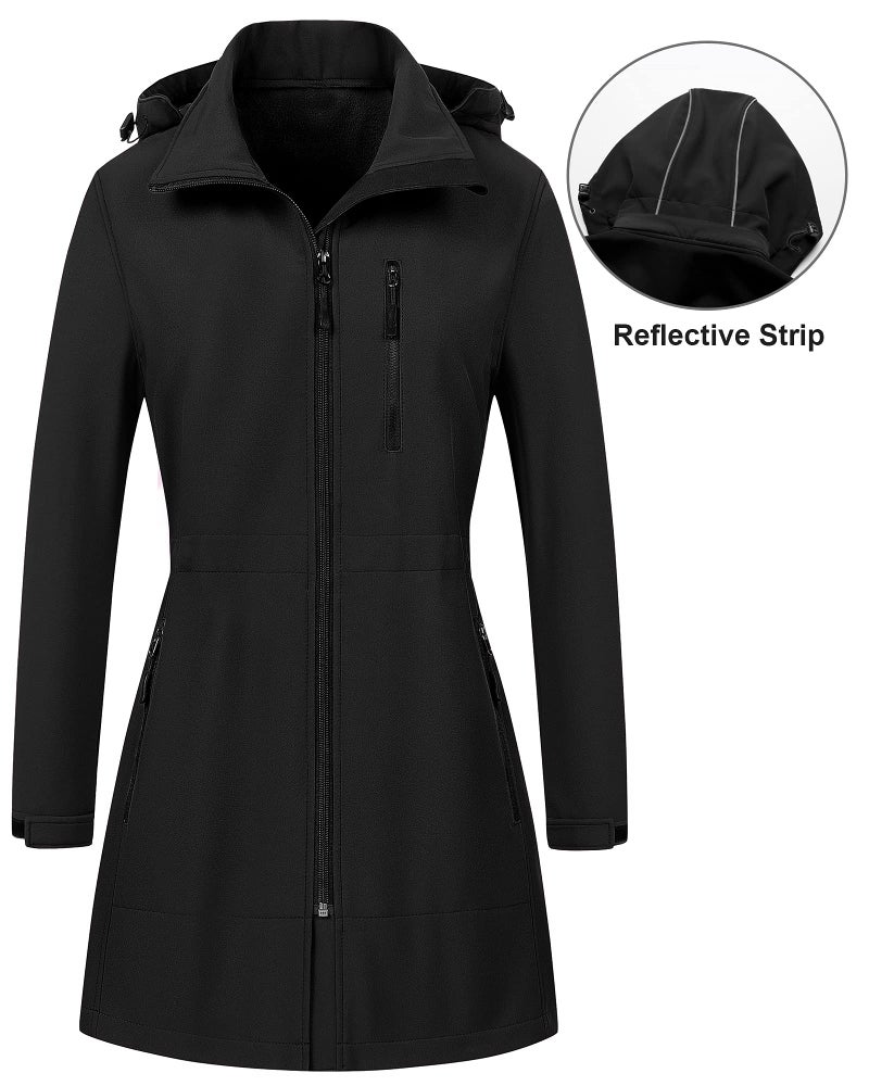 CREATMO US Women's Waterproof Softshell Jacket With Removable Hooded Thin Fleece Lined Windproof Outdoor Cycling Hiking Coat Black 2XL - Image 3