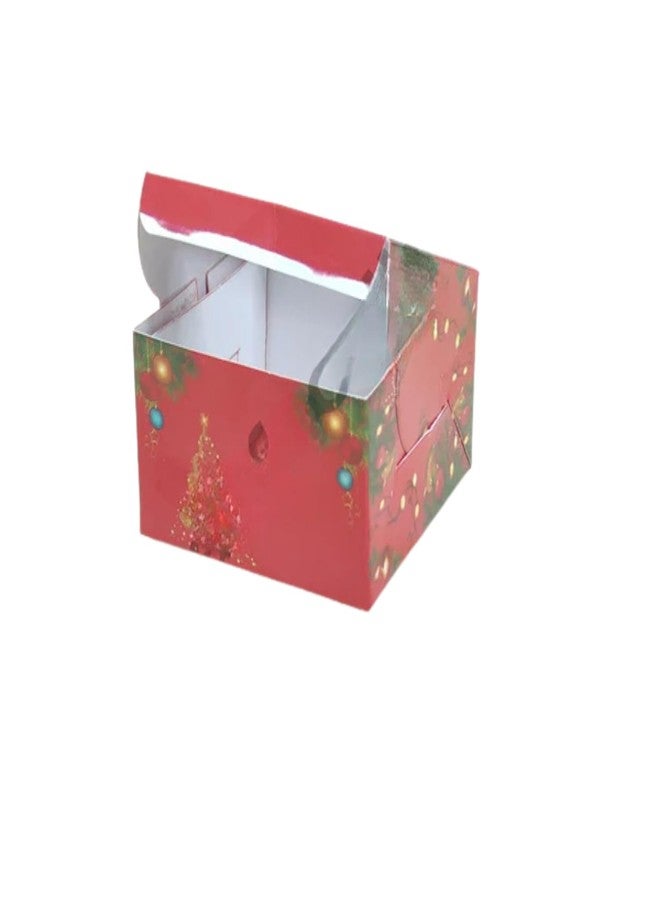 CAKE DECOR Red color Christmas design 1 Cavity Brownie Boxes with Clear Window | Brownie Carriers - 10 Pcs Pack - Image 2