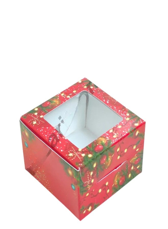 CAKE DECOR Red color Christmas design 1 Cavity Brownie Boxes with Clear Window | Brownie Carriers - 10 Pcs Pack - Image 3
