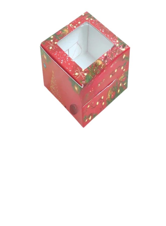 CAKE DECOR Red color Christmas design 1 Cavity Brownie Boxes with Clear Window | Brownie Carriers - 10 Pcs Pack - Image 1