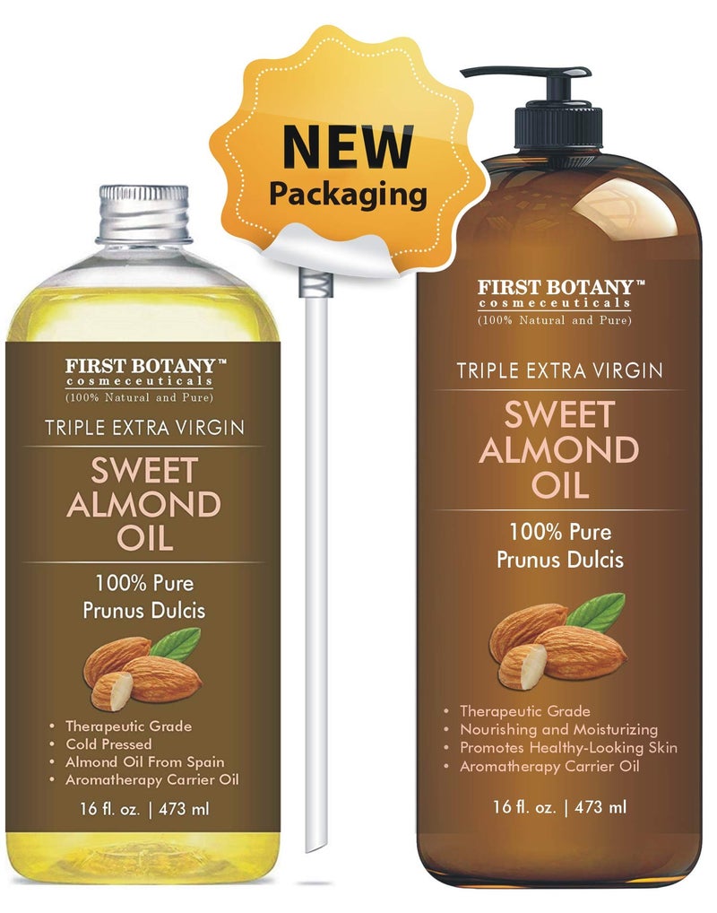 First Botany Cosmeceuticals, Cold Pressed Sweet Almond Oil - Triple AAA+ Grade Quality, For Hair, For Skin and For Face, 100% Pure and Natural with Pump dispenser, 16 fl oz - Image 3