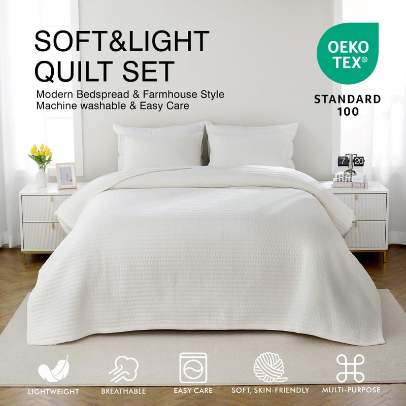 DAWNDIOR Max Oversized California King Quilt Set â€“ 112"x106"Soft Washed Lightweight Bedspread,Multi-Lock Quilting,Minimalist Nordic Bedding, Spring & Summer Quilt Set (1 Quilt + 2 Pillow Shams), Cream White - Image 2