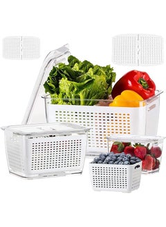 Vegetable Fruit Storage Containers Bpafreefreezer Food Storage Boxes Fridge Food Storage Container Set With Lid & Strainers For Fruits And Vegetables Storage (White)