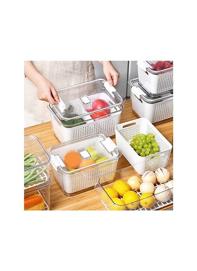 Zaboon - Vegetable Fruit Storage Containers Bpafreefreezer Food Storage Boxes Fridge Food Storage Container Set With Lid & Strainers For Fruits And Vegetables Storage (White) - Image 1